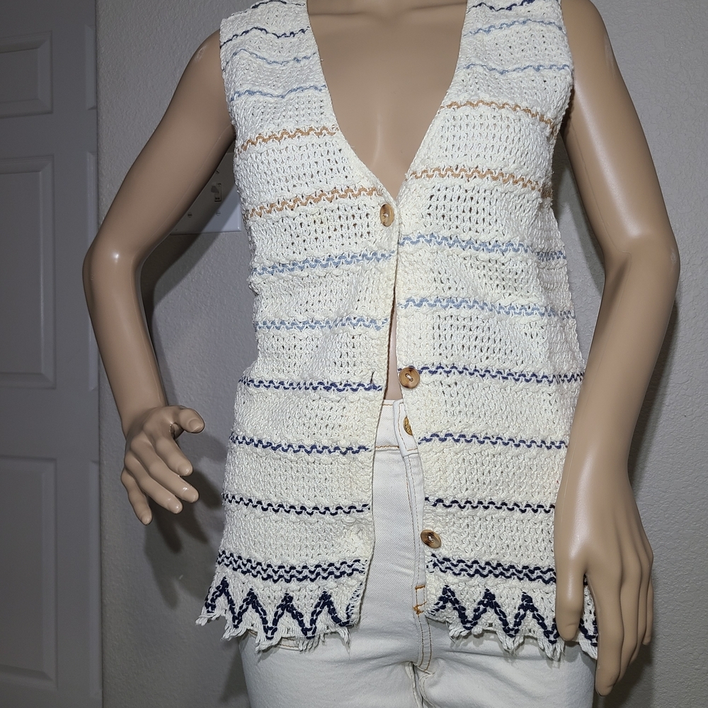 Striped Knit Button-Up Vest